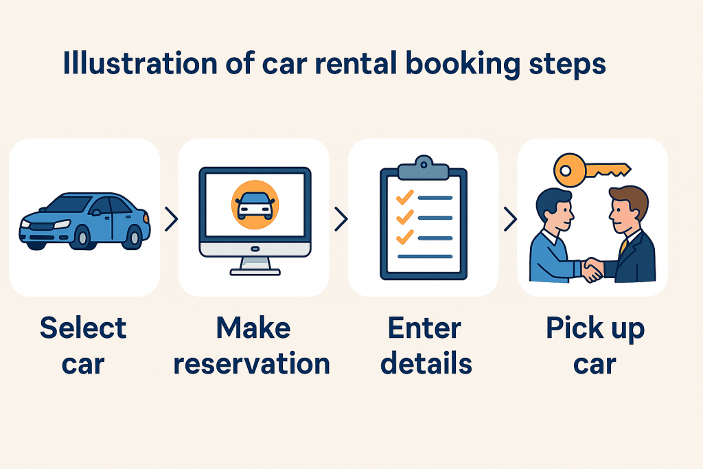 Illustration of car rental booking steps