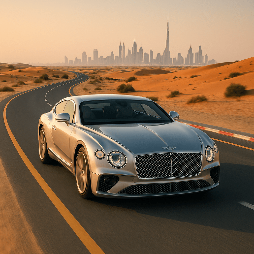 Modern rental car on scenic road in Dubai